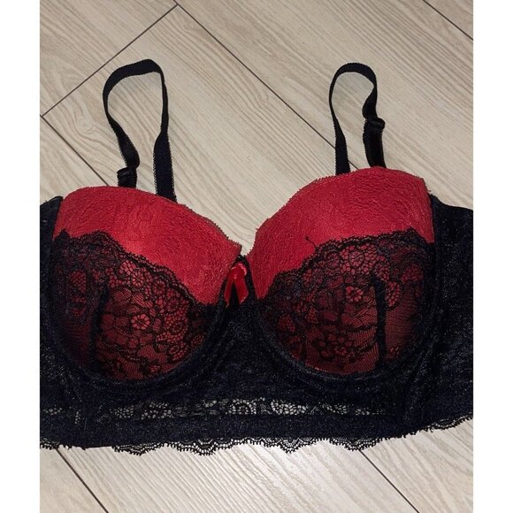 Jezebel J5296 Lace Longline Strapless Multi Way Bra Padded UW 36B Black Red - Picture 3 of 6